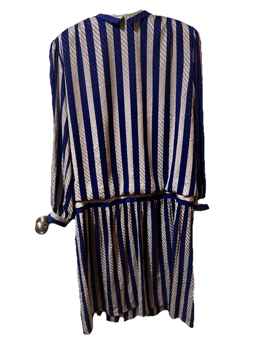 Vintage 1980’s Liz Claiborne Blue and silver striped Long Sleeve Dress SZ 12